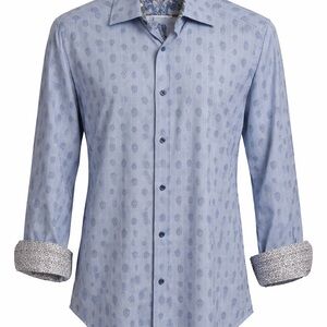 Robert Graham Shirt Men's M Embroidered Skull Pattern Blue Striped Long Sleeve